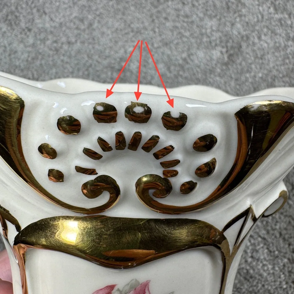 Vintage Floral Design‎ Vase Cream Gold Gilded Tulip Regency